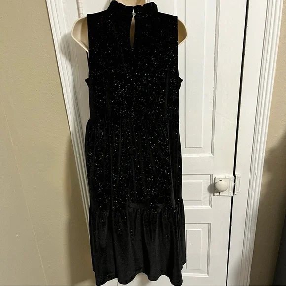 J. Crew Factory Shimmer Velvet Sleeveless Midi Dress Black Gold Size 10 A2 - Picture 6 of 11